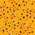 Seamless colorful pattern with chestnuts and autumn leaves. Flat cartoon style Royalty Free Stock Photo