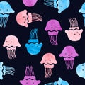 Seamless colorful pattern with cute jellyfish. Royalty Free Stock Photo