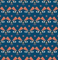 Seamless colorful pattern design with abstract geometric weird eyes and smiley faces