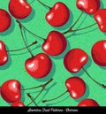 Seamless colorful pattern of fresh cherries
