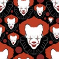 Seamless colorful pattern for Halloween night party.Vector scary background with clown heads.Textile texture Royalty Free Stock Photo