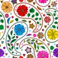Seamless colorful pattern with paisley and flowers Royalty Free Stock Photo