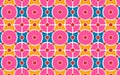 Seamless colorful pattern of pink circles and orange, blue squares