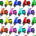 Seamless colorful pattern with scooters.