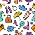 Seamless colorful pattern with woman things