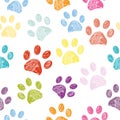 Seamless colorful paw print background