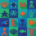 Seamless colorful pixel deep sea pattern