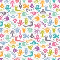 Seamless colorful print with funny monsters.