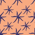 Seamless colorful purple and orange hand-drawn pattern with sea stars sea inhabitans. Summer sea vector illustration Royalty Free Stock Photo