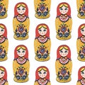 Seamless colorful retro Russian Doll illustration