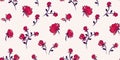 Seamless colorful stylized flowers rosebuds, roses pattern on a white back.