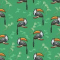 Summer exotic tropical seamless pattern with toucans and watermelons. Trendy illustration, textile print, wrapping paper, c Royalty Free Stock Photo