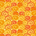 Seamless colorful vector pattern of hand drawn circle abstract doodles of sweet cinnamon rolls