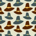 Seamless colorful vector pattern of pilgrim Thanksgiving hats in pastel colors