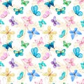 8029 Seamless colorful watercolor butterfly background pattern Royalty Free Stock Photo