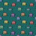 Seamless colorful yelling zombie pattern. Vector clip art illustration with simple gradients.