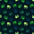 Seamless coloured handprint pattern for fabrics and packaging and gifts and cards and linens and kids and wrapping paper Royalty Free Stock Photo