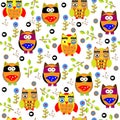 Seamless colourfull owl pattern for kids in vector