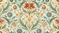 Seamless complex floral pattern Pre-Raphaelite style.Vintage timeless ornament