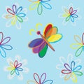 Seamless composition with abstract flowers and butterfly