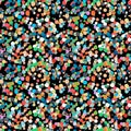 Seamless confetti pattern on black background.