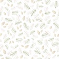 Seamless conifer twig and cone pattern with light green forest theme