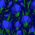 seamless contour pattern of large blue flowers on a blue background