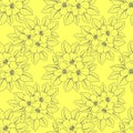 seamless contour pattern of large gray flowers on a yellow background, texture