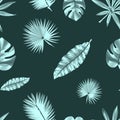 Seamless contour tropical pattern, with exotic leaves.