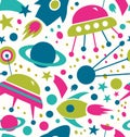 Seamless contrast cosmic pattern Decorative space background with rockets, spaceships, comets