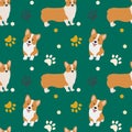 Seamless corgi pattern. Cartoon home pet, set of cute puppies for print, posters and postcard. Vector corgi animal background