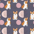 Seamless corgi pattern. Cartoon home pet, set of cute puppies for print, posters and postcard. Vector corgi animal background