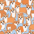 Seamless corgi pattern. Cartoon home pet, set of cute puppies for print, posters and postcard. Vector corgi animal background