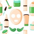 Seamless cosmetic pattern in a flat style.