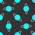 Seamless cosmic pattern with cute blue planets