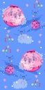 Seamless cosmic pattern with fun aliens girls and aliens boys, stars, planets, meteorites and clouds against blue sky. Wallpaper