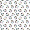 Seamless cotton pattern with flowers and fruits on a colorful pastel and white background. Ideal for wrapping paper