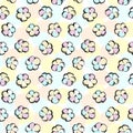 Seamless cotton pattern with flowers and fruits on a colorful pastel and white background. Ideal for wrapping paper, greeting