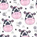 Seamless cow calf baby pattern vector illustration
