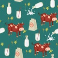 Seamless cow and milk wallpaper