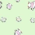 Seamless cow pattern with drop shadow on green Royalty Free Stock Photo