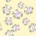 Seamless cow pattern with drop shadow on yellow Royalty Free Stock Photo