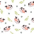 Seamless cow pattern with grass Royalty Free Stock Photo