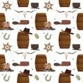 Wild West set of cowboy pattern, watercolor cartoon illustration ranger texas style textile design or web design