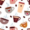 Seamless Cozy textured coffee cups pattern