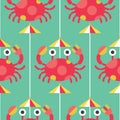 Seamless crab and umbralla pattern Royalty Free Stock Photo