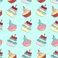 Seamless cream cupcake and cake pattern