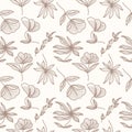 Seamless Cream Floral Pattern on White Background