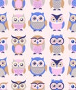 Seamless creative childish modern style cartoon owls wallpaper fabric pattern design Royalty Free Stock Photo