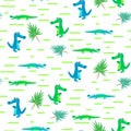 Seamless crocodile kid cartoon vector pattern.